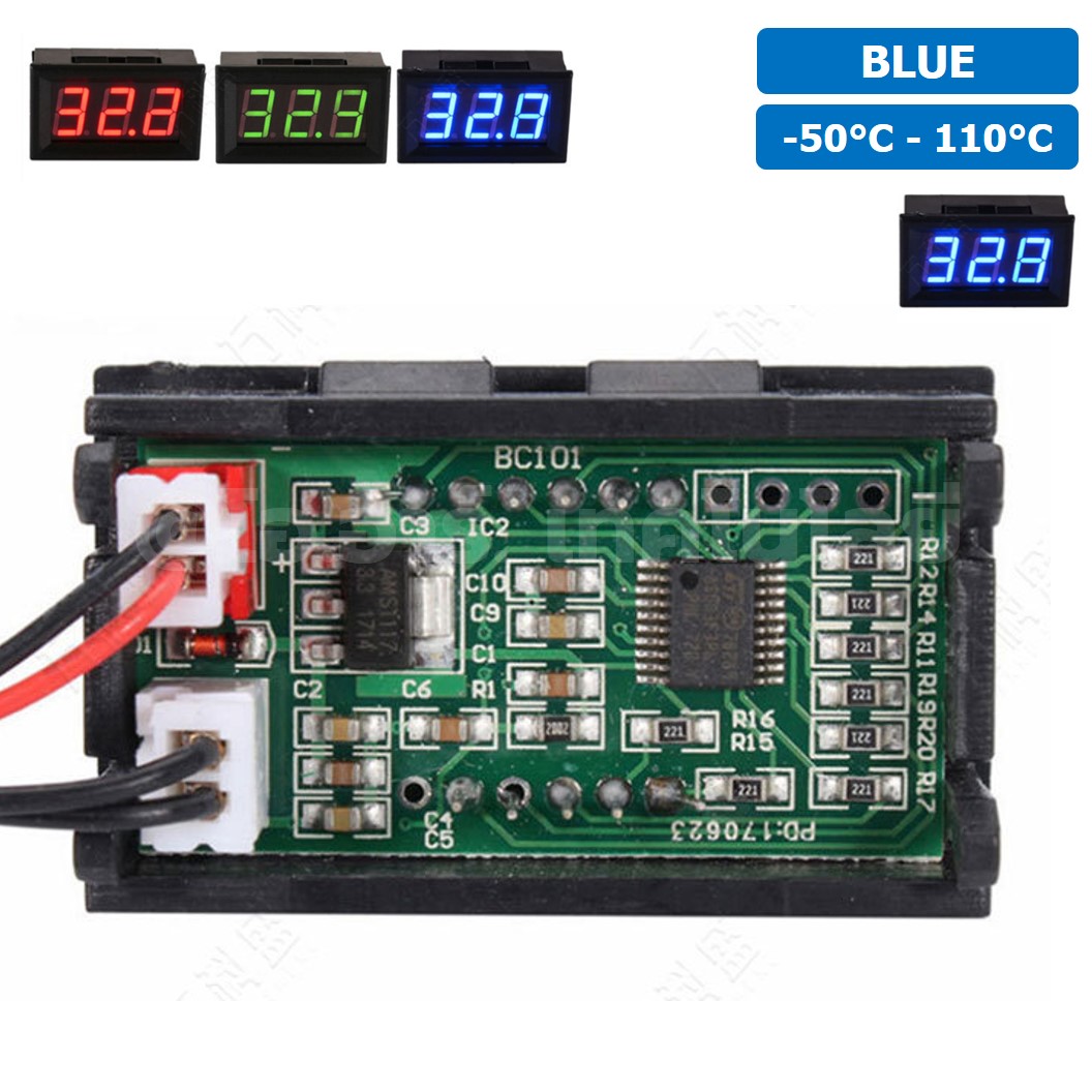 TC001B BLUE สีน้ำเงิน เครื่องวัดอุณหภูมิ เทอร์โมมิเตอร์ 0.56” LED 12V Thermometer Temperature meter (-50°C-110°C)