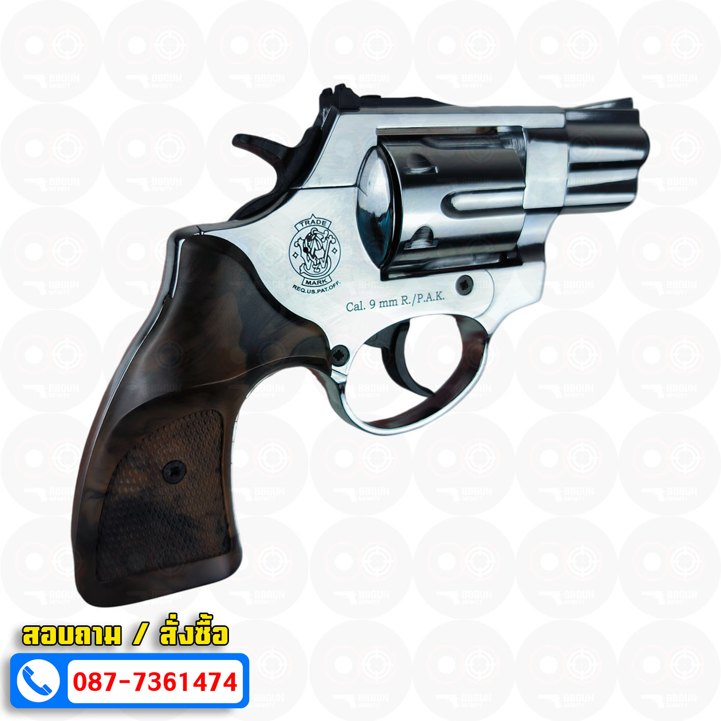 Ekol Lite แบลงค์กัน ลูกโม่ 2 นิ้ว สีเงินเงา (Shiny chrome) Smith & Wesson blank gun Revolver 2 inch