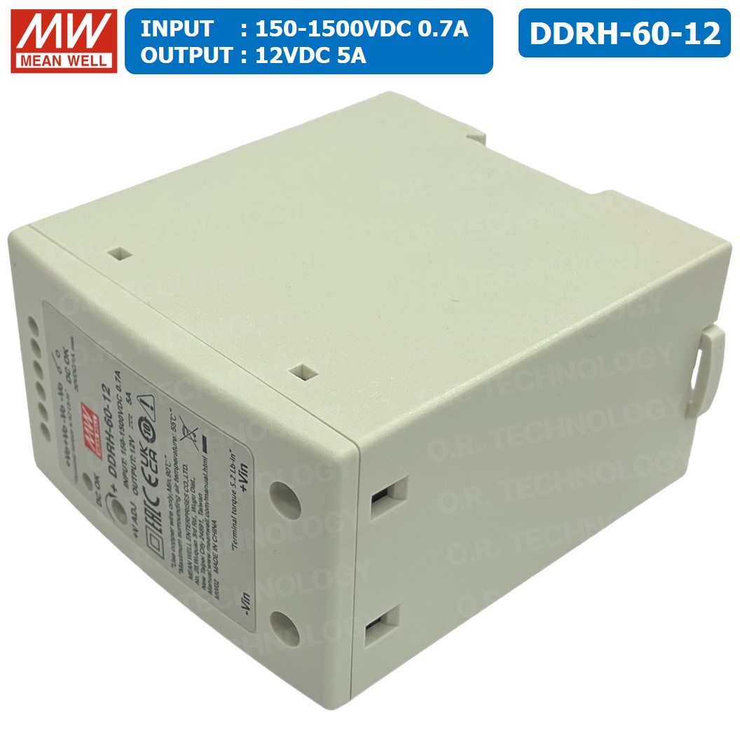 (1ชิ้น) MEAN WELL DDRH-60-12 12VDC 60W Ultra Wide Input DIN Rail Type DC-DC Converter (Input 150-1500V, Output 12V 5A) ตัวลดแรงดันไฟฟ้า ตัวแปลงแรงดันไฟฟ้า