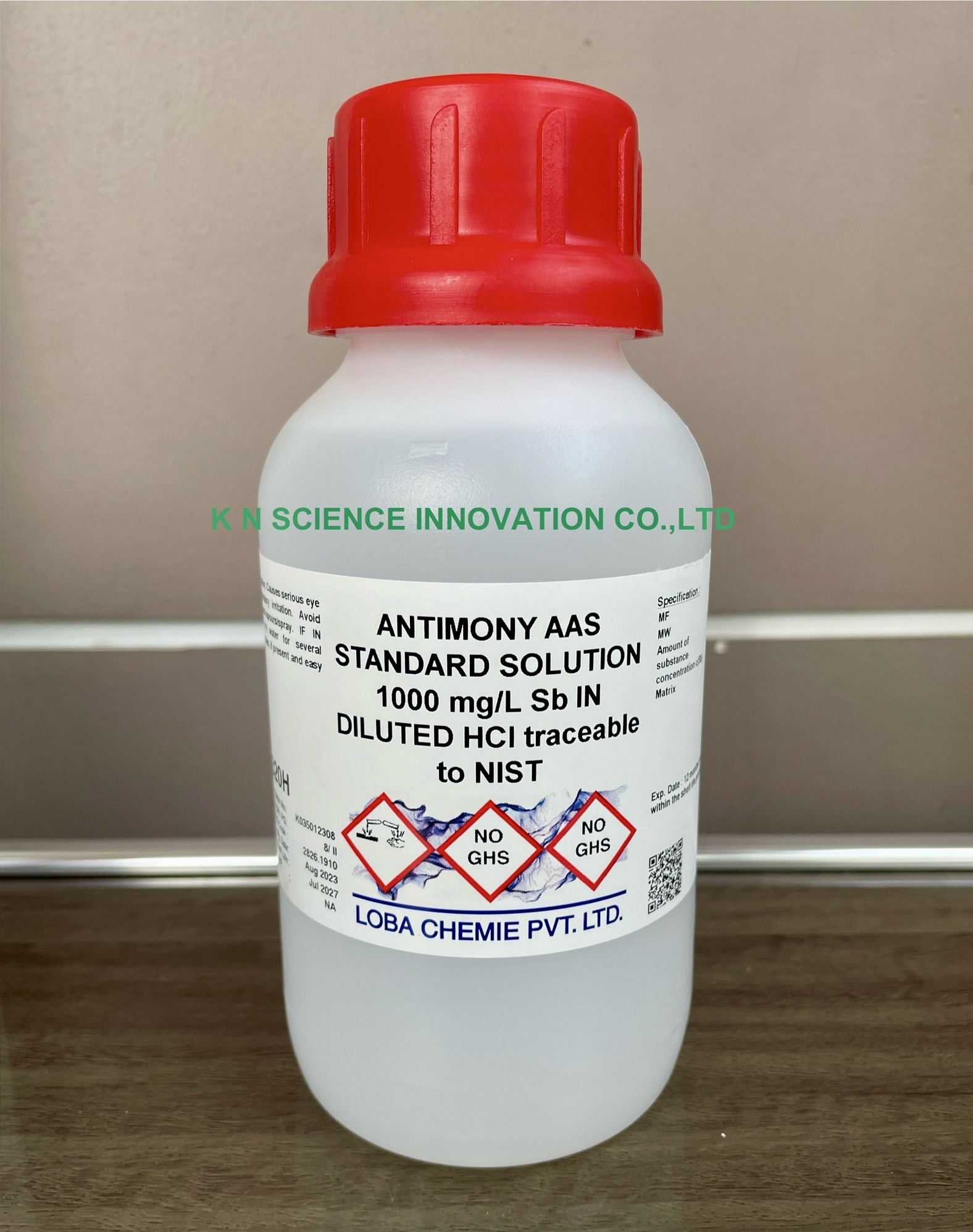 Antimony, AAS standard, 1000 mg/l (in diluted HCl), NIST Traceable, 500 ml , Loba A320H00500