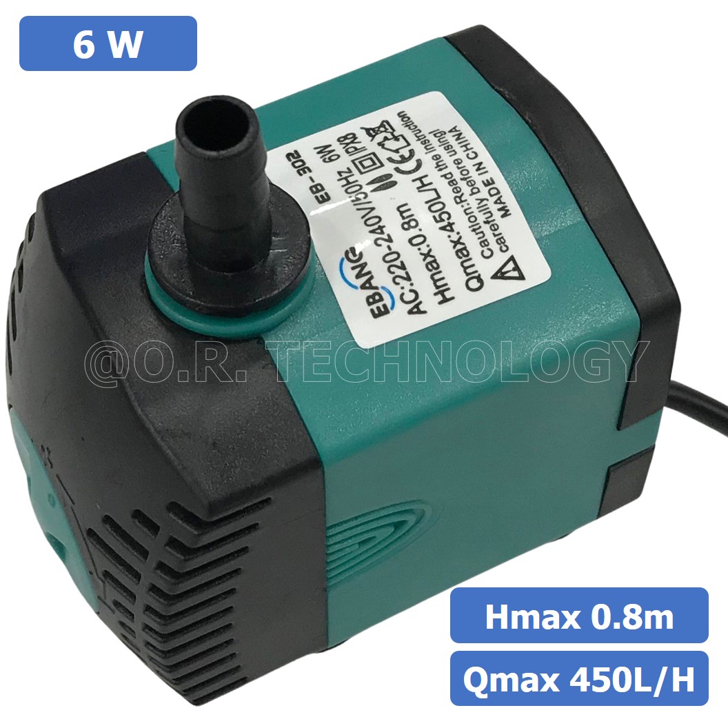 (1ชิ้น) EB-302 ปั๊มน้ำ ปั๊มแช่ พร้อมปลั๊กเสียบ 220VAC 6W Water pump Submersible Pump EBANG Hmax 0.8m Qmax 450L/H