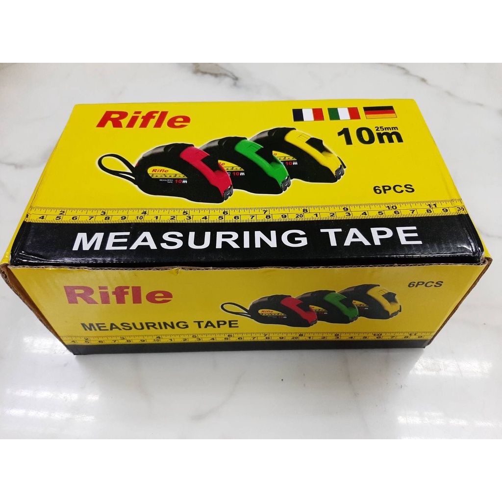 ตลับเมตร 3.5m ,7.5m ,10m, Rifle หุ้มยาง คละสี (ราคารวมแวท) ของแท้100% ตลับเมตรคุณภาพสูง การวัดเมตริกและอิมพีเรียล (ขายยกกล่อง)
