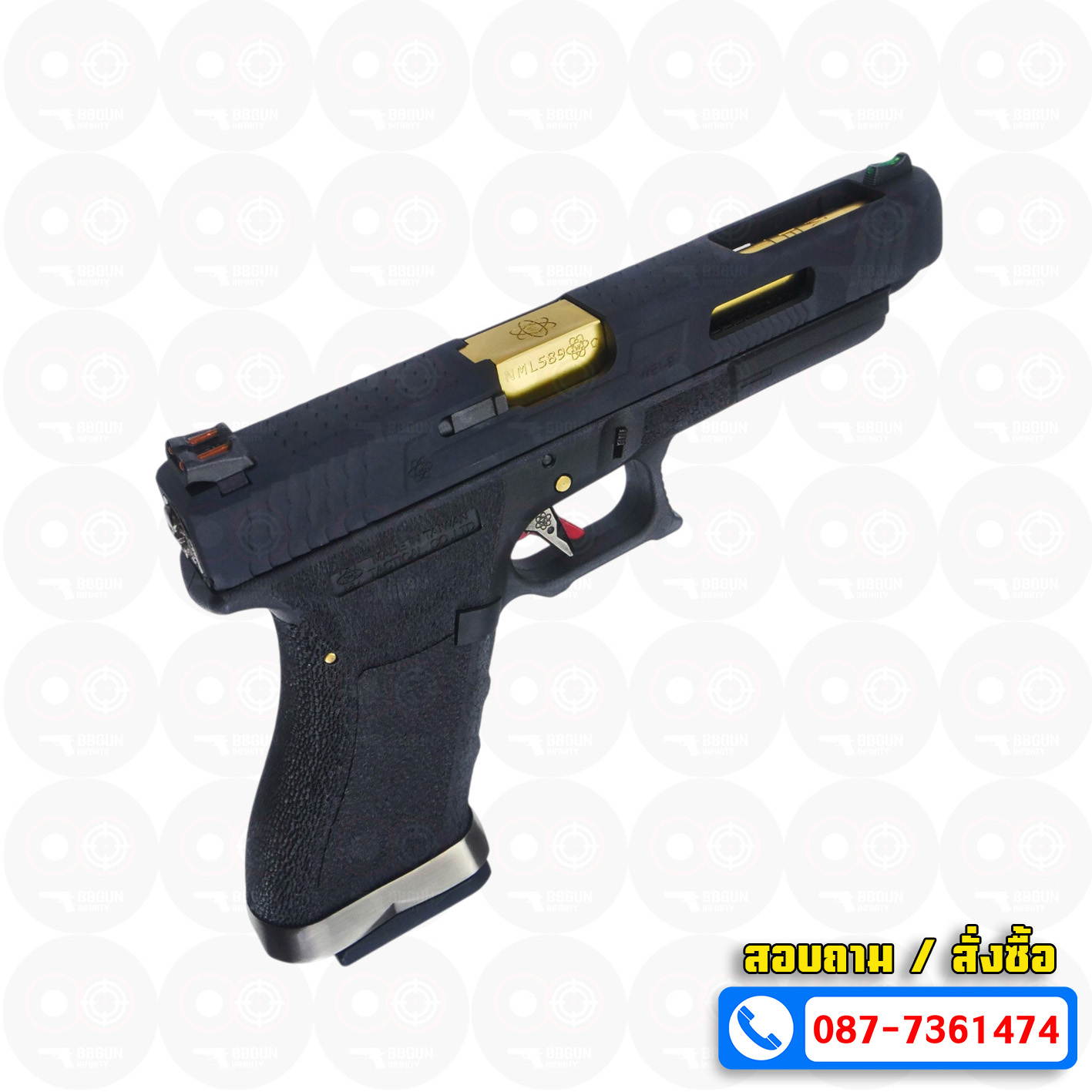 บีบีกันอัดแก๊ส WE G34 T1 G-Force GBB Glock 34 เฟรมดำ สไลด์ดำ ท่อทอง BB GUN