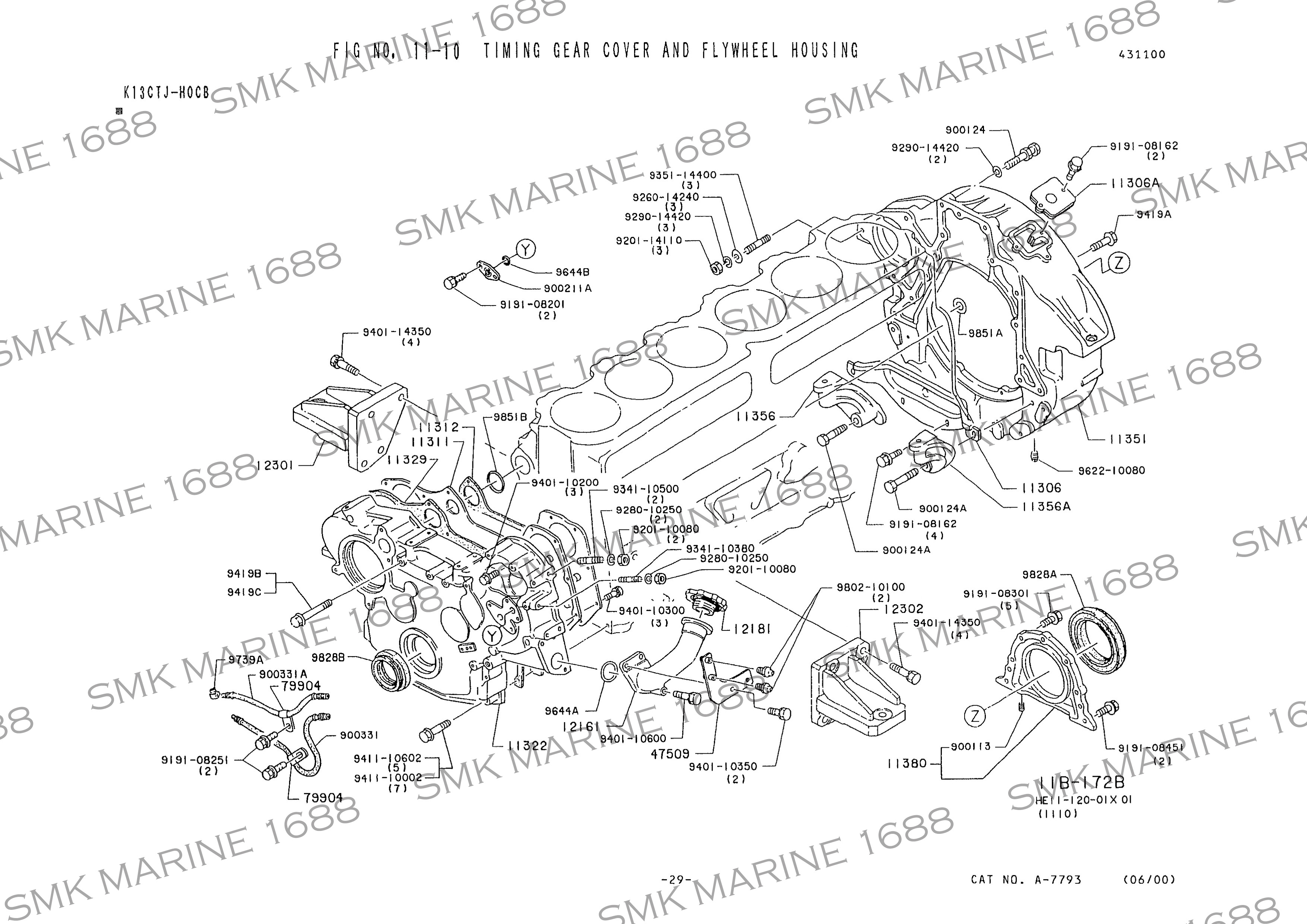 HINO K13CTE 113291650+113121211 Timing Gear Case Cover Gasket+Front End Plate Gasket / ชุดปะเก็นฝาหน้าเครื่อง