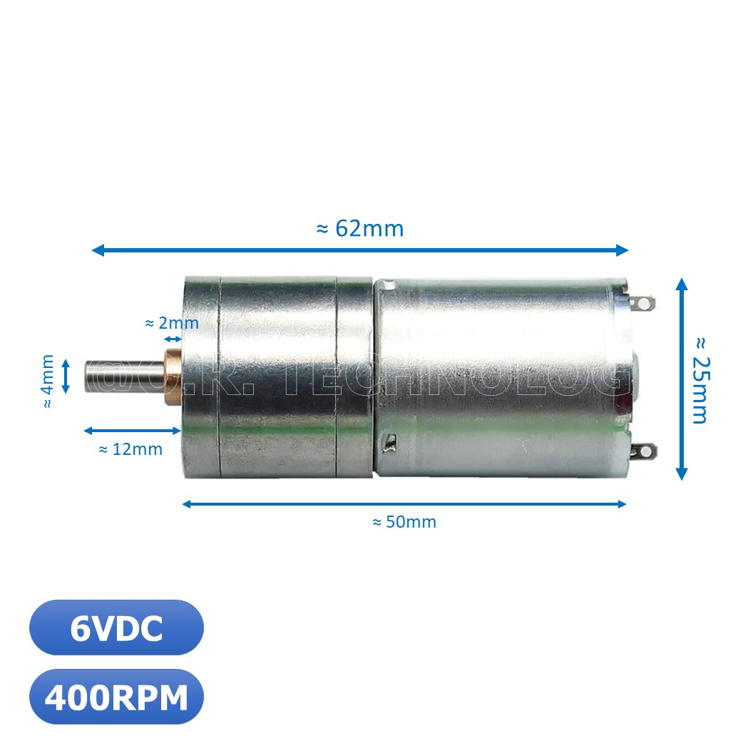 (1ชิ้น) JB350 มอเตอร์ มอเตอร์เกียร์ มอเตอร์อเนกประสงค์ 25GA-370 6VDC 400RPM DC Gear Motor (Shaft D, 4mm)
