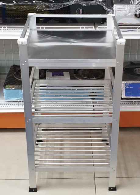 ชั้นวางเตาแก๊สวางของ 3 ชั้น ไม่รวมเตา ชั้นบนแผ่นอลูมิเนียมเรียบ 41x40x80 ซม.