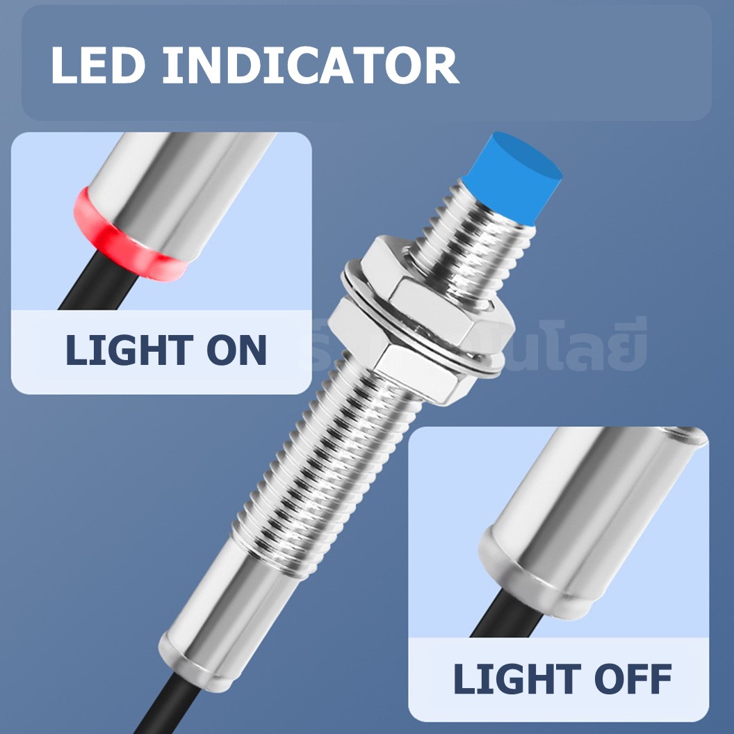 M8/M12/M18/M30 Proximity Switch เซอร์ตรวจจับโลหะ พร็อกซิมิตี้สวิทช์ 3-wire 5-30VDC ระยะตรวจจับ 2-15mm NPN/PNP NO Normally Open/NC Normally Closed HUCHOO