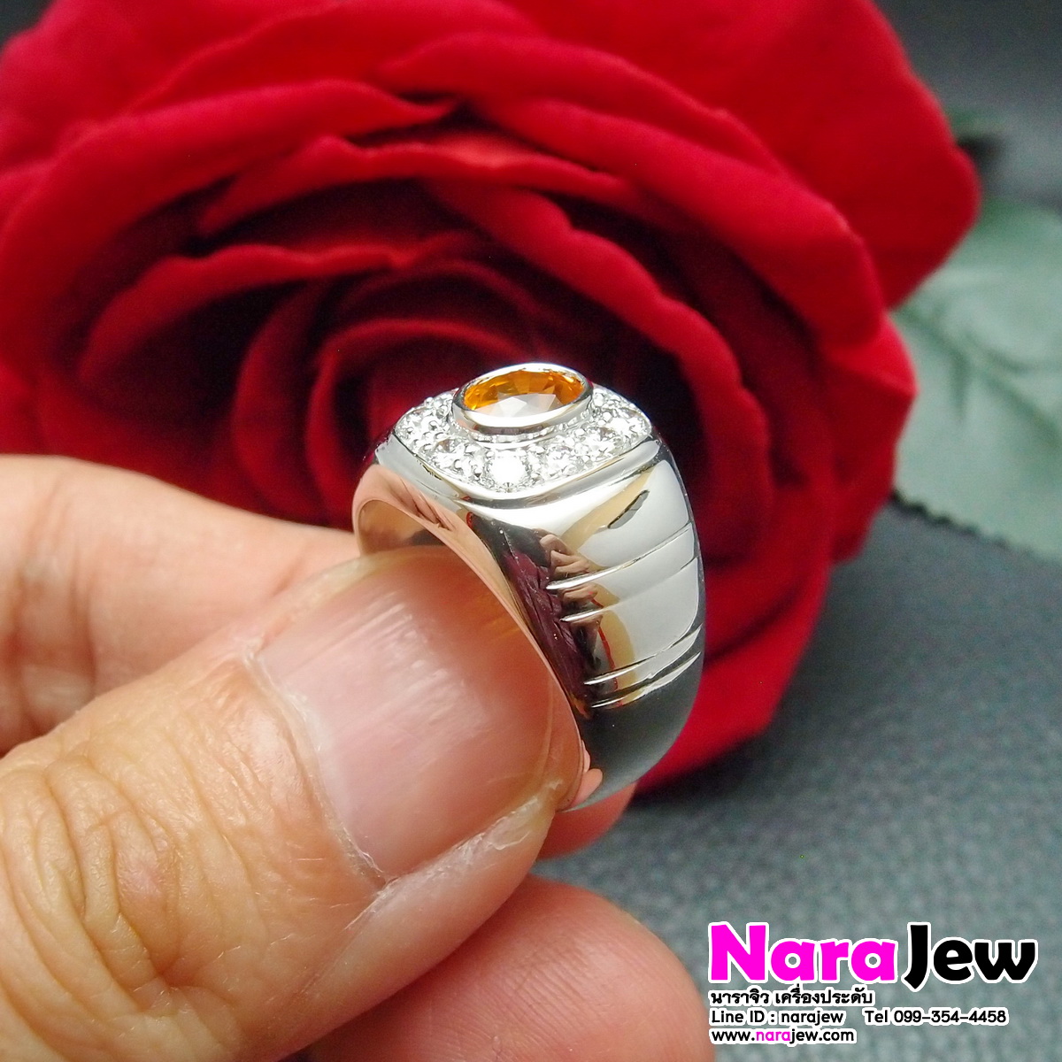 แหวนบุษราคัม บางกะจะ 1.5 กะรัต ล้อมเพชรแท้ 0.66 ct ทองหนาๆ สวมใส่แล้วดูภูมิฐาน สมฐานะ