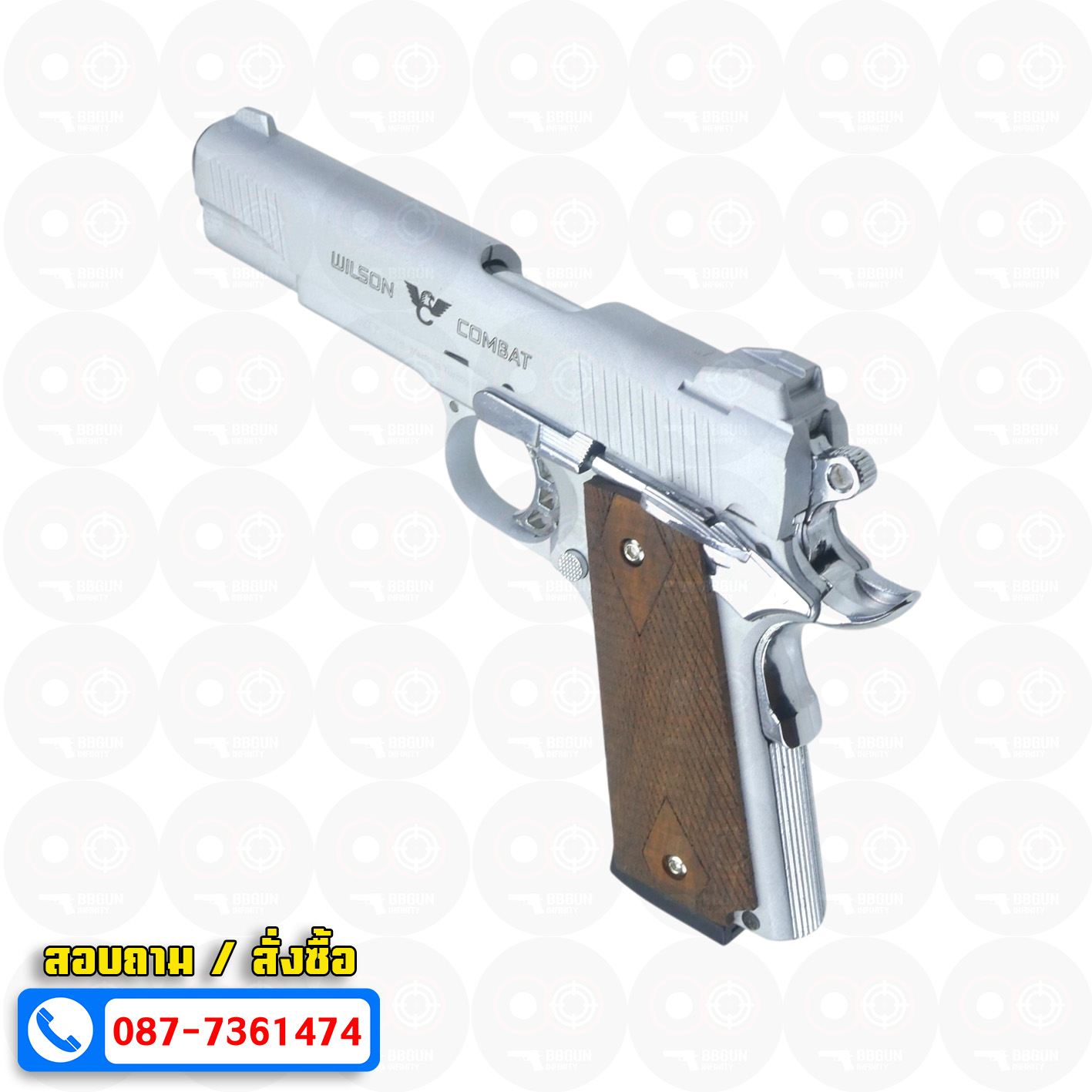 Blank Gun KUZEY M1911 WILSON COMBAT เงินด้าน 5 นิ้ว แบลงค์กัน ด้ามไม้