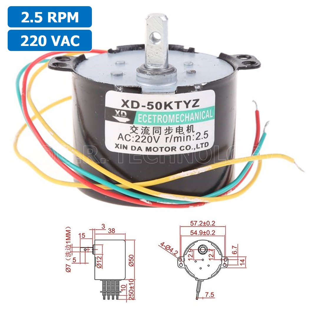 (1ชิ้น) XD50KTYZ-B 2.5 RPM ซิงโครนัสมอเตอร์ มอเตอร์ไฟฟ้ากระแสสลับ AC Synchronous Gear Motor มอเตอร์ทดเฟือง