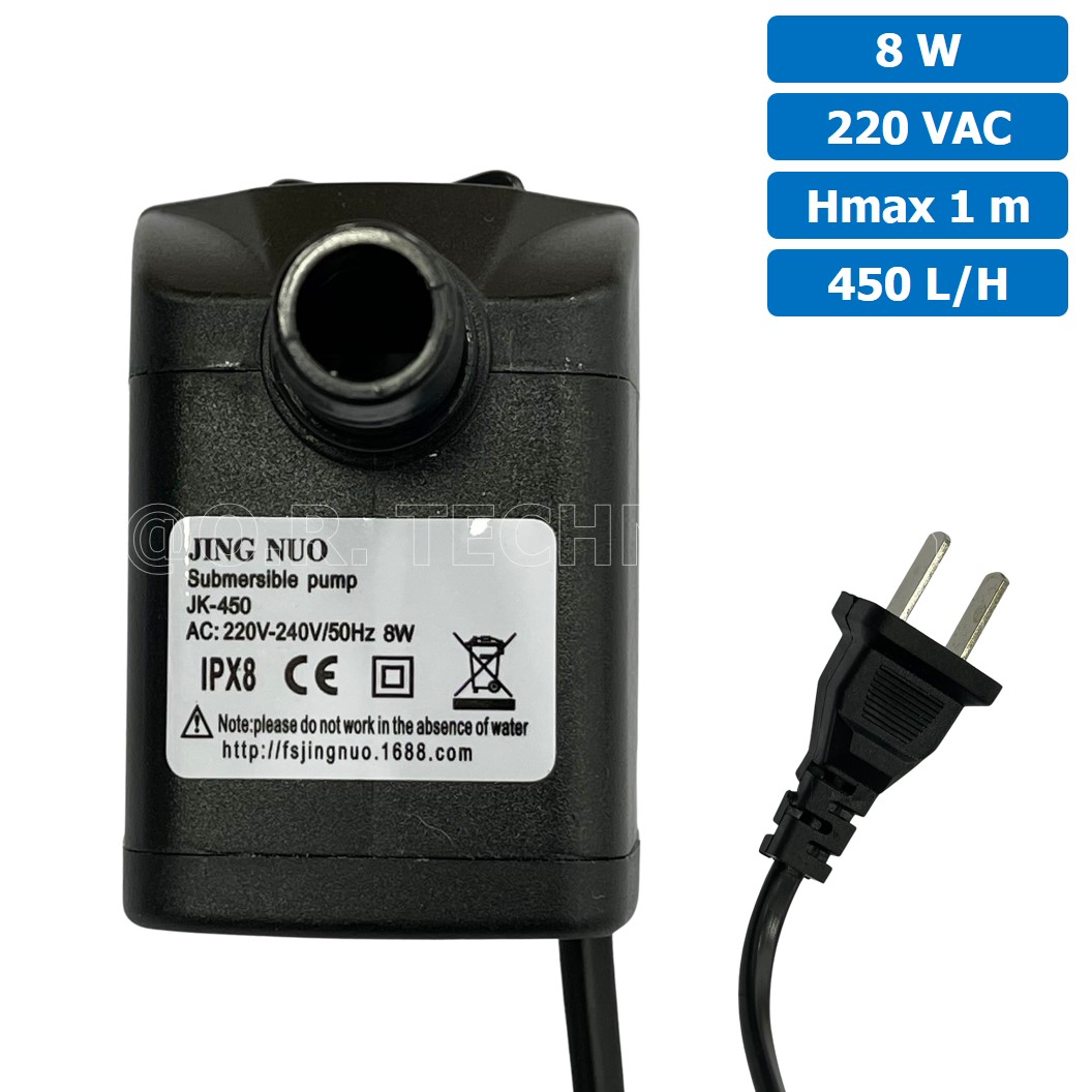 JK-450 ปั๊มน้ำ ปั๊มแช่ ปั๊มพัดลมไอเย็น 220VAC 8W Water pump Submersible Pump JING NUO Hmax 1m Qmax 450L/H JN-450 JINGNUO