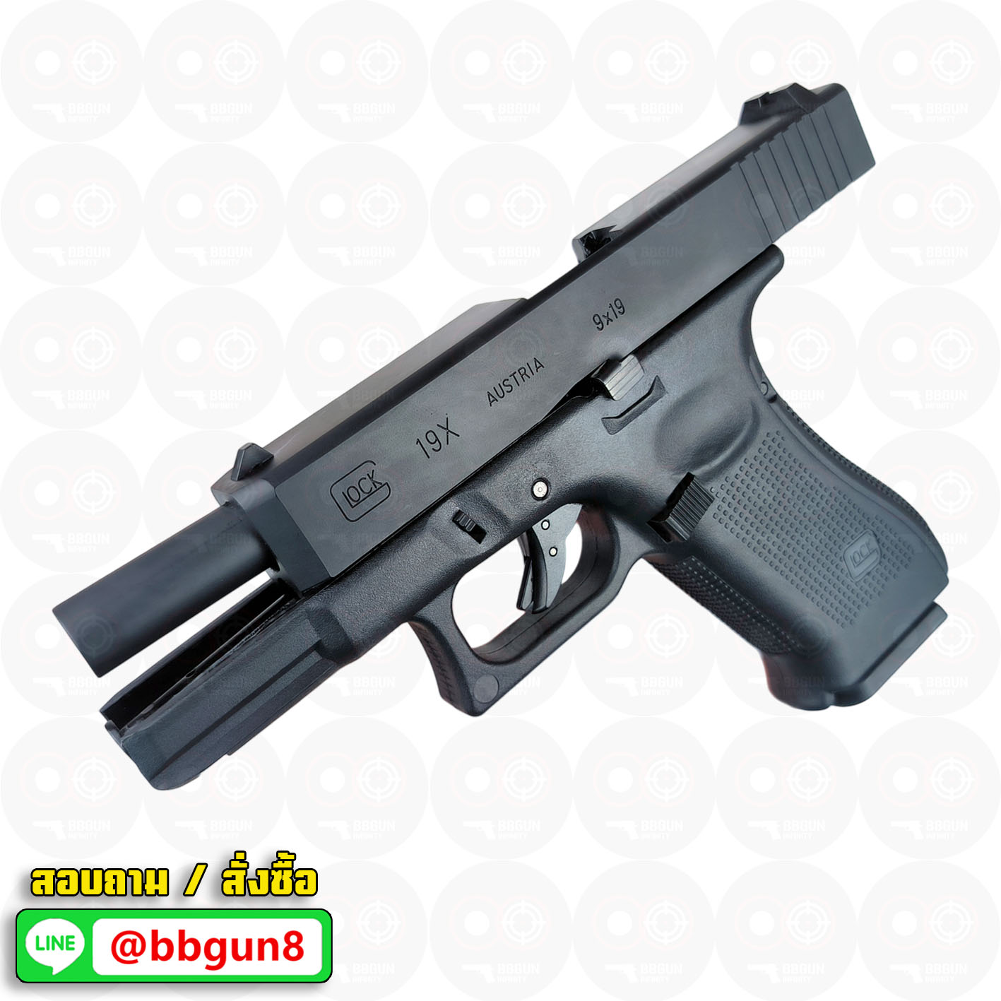 บีบีกันอัดแก๊ส E&C 1302 BK Glock 19X สีดำ BB GUN
