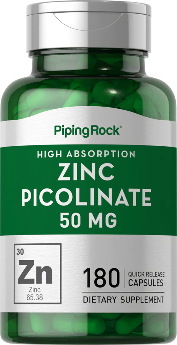Piping rock Zinc Picolinate 50 mg 180 capsules ซิงค์ แร่ธาตุสังกะสี ในรูปแบบที่ร่างกายดูดซึมได้ง่าย