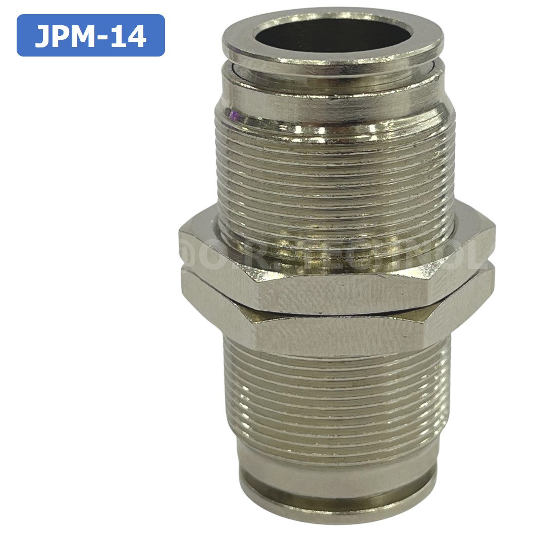 (1ชิ้น) JPM-14 ข้อต่อลม สแตนเลส 2ทาง เกลียวนอก STAINLESS 2 Way Bulkhead Union JPM Pneumatic Air Connector Fitting ข้อต่อลมสแตนเลส สำหรับ สายลม 14x10mm