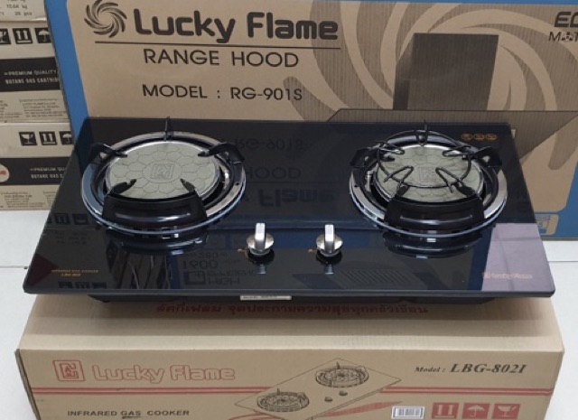 LUCKY FLAME เตาฝัง รุ่น LBG-802I หัวอินฟราเรด หน้ากระจก (เลือกหัวปรับได้)