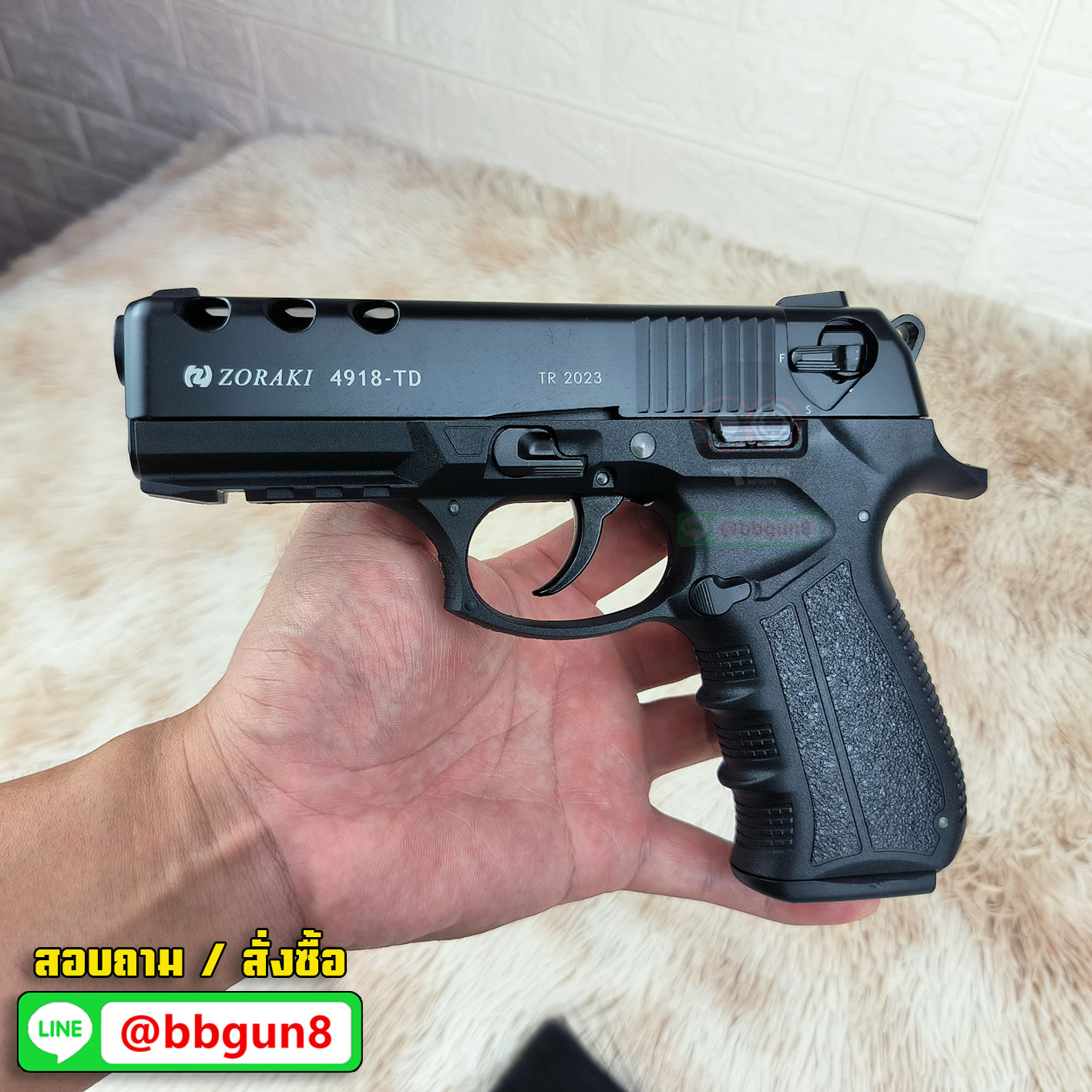 Zoraki 4918-TD Blank Gun แบลงค์กัน ฟลูไซส์ สไลด์เจอะพอร์ท (แถมกล่องใส่ปืน หัวต่อพุ)