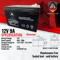 Apollo Sealed-Lead Acid-Battery แบตเตอรี่ 12V 9AH