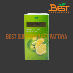 ทไวนิงส์ ชาเขียวชนิดซอง 1.6 กรัม x 25 ซอง.TWININGS Of London. Green Tea & Lemon 1.6 g. x 25 sachets.