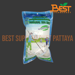 เกลือบริโภค สำหรับผู้ที่ต้องจำกัดการบริโภคไอโอดีน ตราขอบฟ้าเขียว 500 กรัม.Khob Fah Keaw.Natural Sea Salt 500 g.