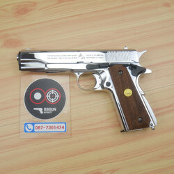 แบลงค์กัน AKSA Colt M1911A1 100 Years สีเงินเงา กริปไม้ (2 แม็กกาซีน) BLANK GUN