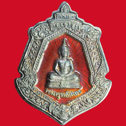 ขายแล้ว*32482 เหรียญพระพุทธโสธรลงยาสีแดง ประจำตระกูล เนื้อเงิน 25