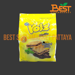 วอยซ์ วาฟเฟิลไส้ครีมรสช็อกโกแลตและข้าวพอง 7 กรัม x 24 ซอง.Voiz Waffle with Chocolate-Flavoured Cream and Rice Crispies 7g. x 24 packs.