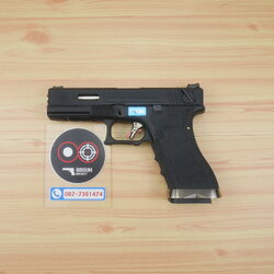 บีบีกันอัดแก๊ส WE Glock 18 G-Force T5 เฟรมดำ สไลด์ดำ ท่อเงิน BB GUN