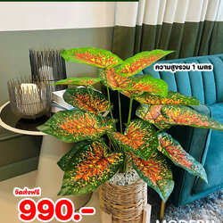 ต้นบอนเศรษฐีหมื่นล้านปลอม ความสูง 1 เมตร ชุดกระถางหวาย พร้อมขาตั้ง