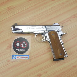 แบลงค์กัน KUZEY M1911 COLT GOVERMENT 100 Year เงินเงา 5 นิ้ว blank gun ด้ามไม้