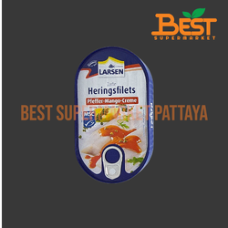 ลาร์เซ่น ปลาเฮอริ่งในซอสมะม่วง 200 กรัม.Larsen Zarte Heringsfilets in Pfeffer-Mango-Creme 200 g.
