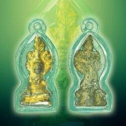 *39665 พระกรุ วัดสัมพันธ์วงศ์(วัดเกาะ) กรุงเทพ ลงทอง เนื้อชิน เลี่ยมพลาสติกใหม่ 13