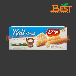 ลาโก้ เวเฟอร์ม้วนสอดไส้ครีมนม 80 กรัม. Lago Brand Roll Milk. 80 g.