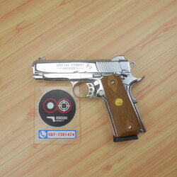 แบลงค์กัน KUZEY Special Combat Officer's ลำกล้อง 4 นิ้ว สีเงินเงา blank gun ด้ามไม้ (แถมกล่องใส่ปืน)