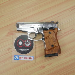 ปืนแบลงค์กัน Zoraki 914-TD Auto สีเงินเงาแกะลาย ด้ามลายไม้ 9mm P.A.K. Blank gun (แถมกล่องใส่ปืน)