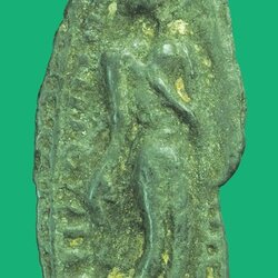 *38927 พระลีลาสองหน้า สุพรรณบุรี เนื้อชินเขียว มีสำเนาบัตรรับรอง จาก SK 13