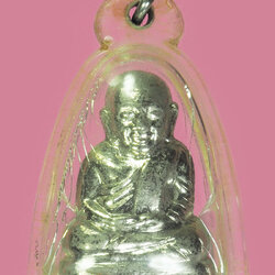 *39285 พระหลวงพ่อเงิน วัดบางคลาน ก้นกลึง ชุบนิเกิล เลี่ยมพลาสติกเก่าไม่ทราบที่และปีสร้าง 8