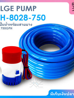 ปั๊มน้ำ DC 12V 750GPH พร้อมสายยางสีฟ้า ขนาด 1 นิ้ว ยาว 10 เมตร