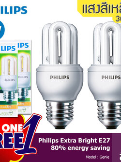 ซื้อ 1 ฟรี 1 Philips Genie หลอดประหยัดไฟ ฟิลิปส์ จีนี่ ขนาด 8W เกลียว E27