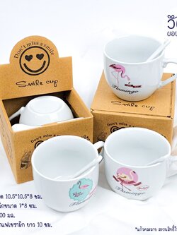 แก้วกาแฟเซรามิก พร้อมช้อน (ใส่กล่องคราฟท์)