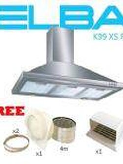 ELBA เครื่องดูดควัน รุ่น K99 XS F90 พร้อม ท่อ ดูดลมยาว 4 เมตร พร้อม เข็มขัดรัด สเตนเลส และ ข้อติดท่อลมออก 6“ และ หน้ากาก ติดภายนอก