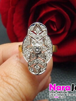 แหวนเพชรแท้ ดีไซน์หน้ากว้าง ด้านหน้าฉลุลายรูปดอกไม้ ใส่เต็มนิ้วสวยมาก