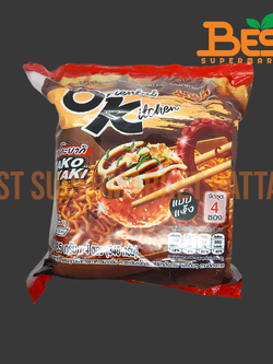 มาม่า ออเรียนทัลคิตเชน รสทาโกะยากิ 4ซอง x 85กรัม.Mama Oriental KitChen Dried Instant Noodles Takoyaki Flavour 4packs x 85g.