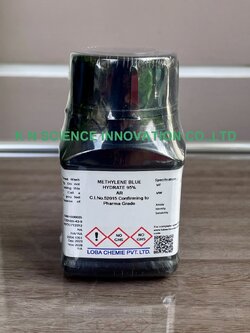 Methylene blue hydrate, AR, C.I.no. 52015, confirming to Pharma grade,(Dimethylamino phenazothionium chloride),25 g , Loba 0464600025