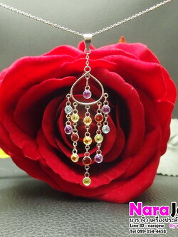 จี้ ระย้าพลอยแท้ 4 สี พร้อมสร้อยคอทองแท้ งานนอกอิตาลี ความยาวสร้อยคอ 16 นิ้ว