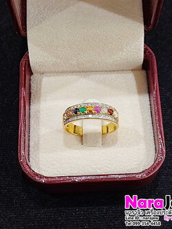 แหวนพลอยนพเก้า พลอยแท้ตามตำรา ประดับเพชรแท้ แบบสวมใส่ได้ทุกวัน