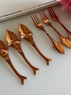 3คู่ ช้อนกาแฟ และส้อมค็อกเทล รูปปลาโลมาสีโรสโกลด์ สเตนเลส304 รับประกันปลอดสนิม