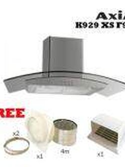 Axia เครื่องดูดควัน รุ่น K929 XS F90 พร้อม ท่อ ดูดลมยาว 4 เมตร พร้อม เข็มขัดรัด สเตนเลส และ ข้อติดท่อลมออก 6“ และ หน้ากาก ติดภายนอก