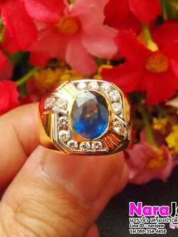 แหวนไพลินล้อมเพชรชาย สี Top รอยัลบลู Royal Blue Sapphire ล้อมเพชรแท้ พร้อมใบเซอร์สถาบันอัญมณี GBL หลุดจำนำ