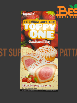 ท็อปเค้ก ขนมเค้กไส้ครีมรสสตรอเบอร์รี่ 30กรัม x 6ซอง.Toppy One Strawberry Filling 30g. x 6Cupcakes