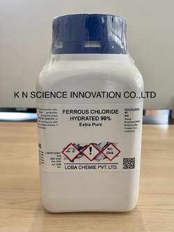 Ferrous chloride (hydrate), Extra pure, 98% (Iron (II)chloride, hydrate),500 g, Loba 0384600500